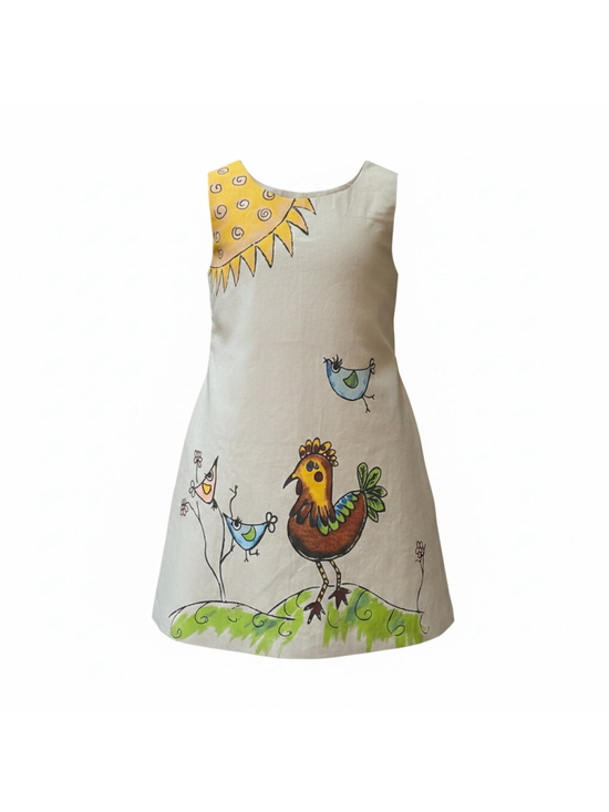 Binx Kids Other - Girls Binx Kids Casual Dress Size 7 Beige Yellow Rooster Print